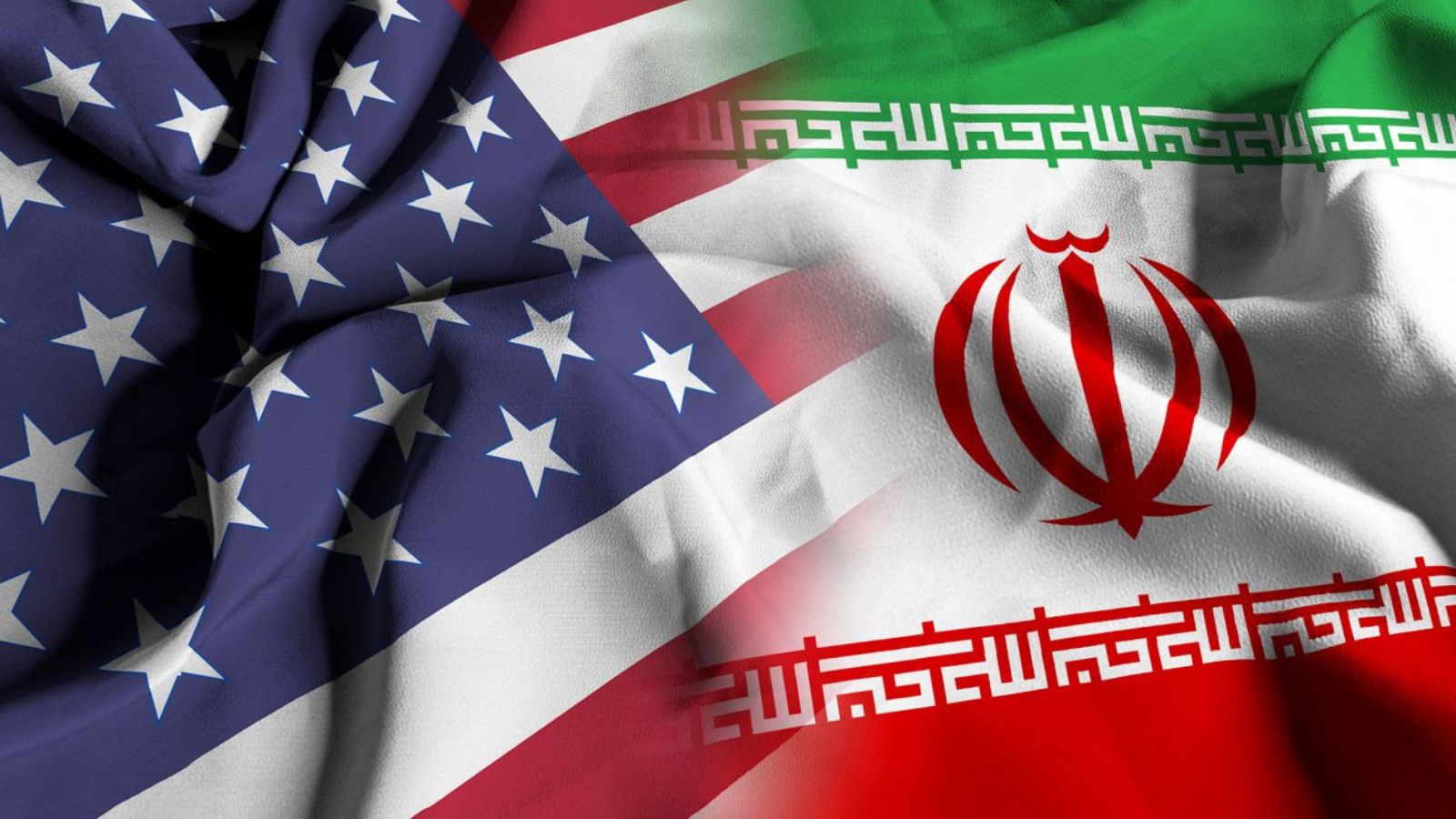 A stylized composition of the United States and Iranian flags overlapping each other.